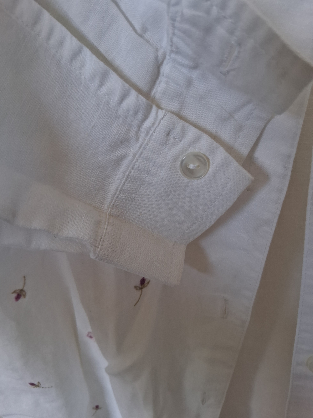 White Button-Up Shirt with Small Pink Floral Embroidery - Picture 2 of 4